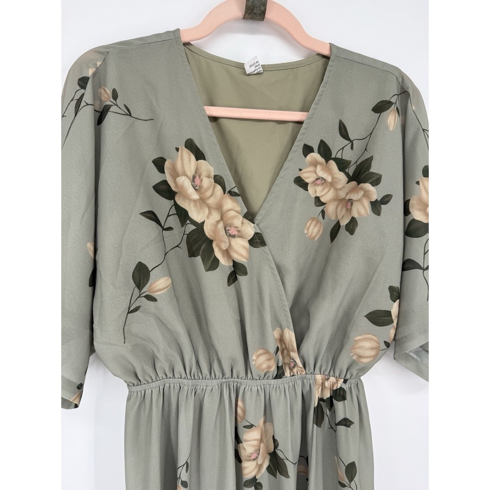 Anrabess Sage Green Floral Maxi Dress Faux Wrap V-Neck Cottagecore Boho M - Picture 3 of 7